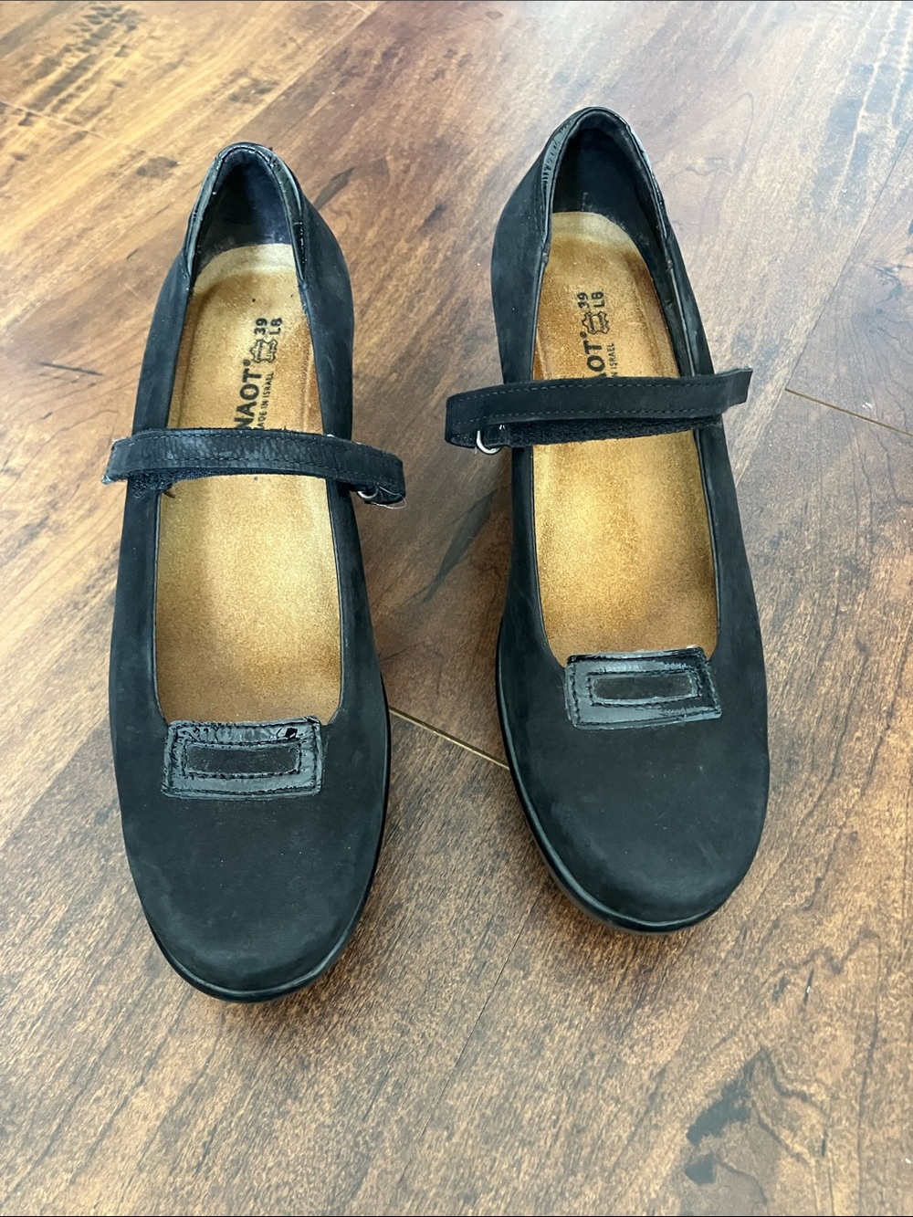 Naot black suede leather Mary Jane platform wedge shoes size 8